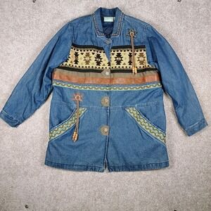Vintage 220 Hickory Blue Denim Southwest Cowgirl Aztec Coat Jacket Women's Large